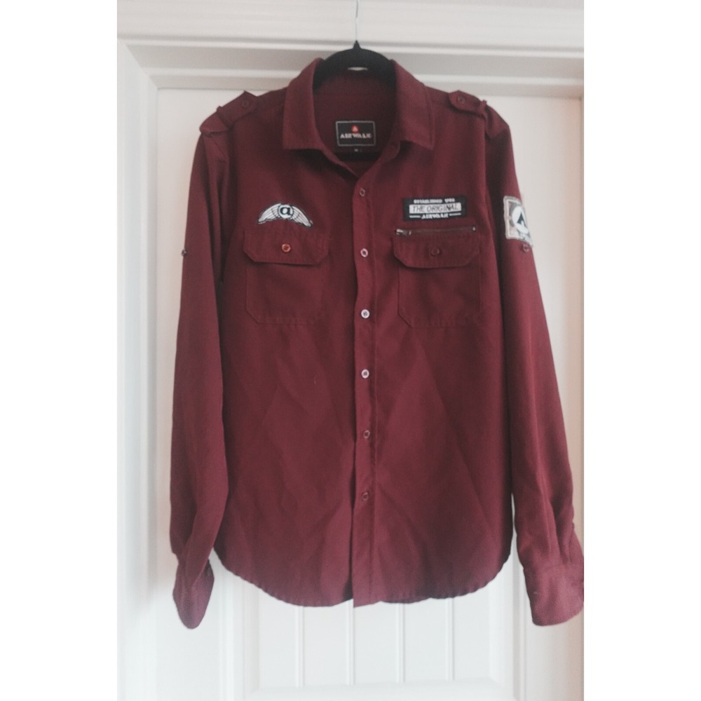 Airwalk Burgundy Utility Shirt Medium Patchwork Military‎ Skate Style